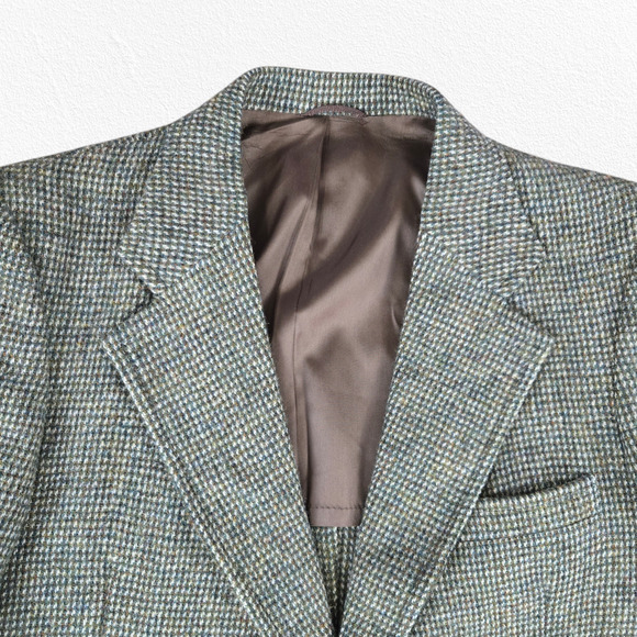 1950s Vintage Green Harris Tweed Blazer Jacket USA Made Scottish Wool Size 46R - Picture 3 of 14